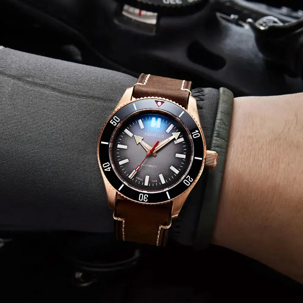 Aquatico Super Star Bronze Dive Watch Black Dial No Date (SWISS Sellita sw200-1)