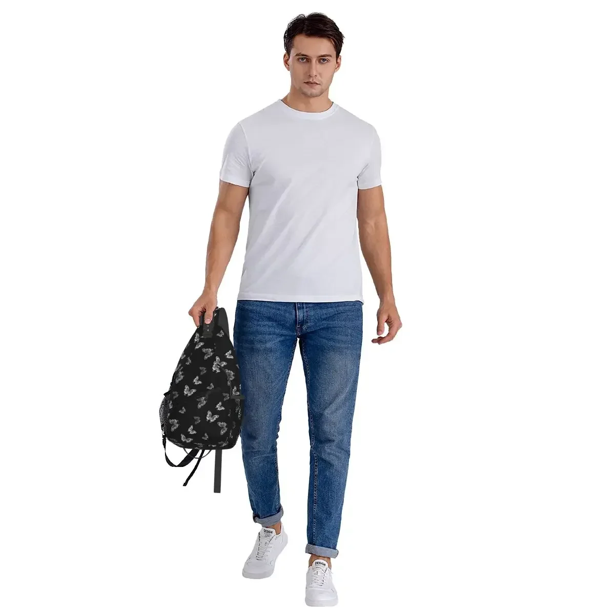 الفراشات نمط (أبيض) حقيبة الصدر الرجال حبال Crossbody على ظهره حقيبة الصدر السفر المشي لمسافات طويلة Daypack حقيبة الكتف
