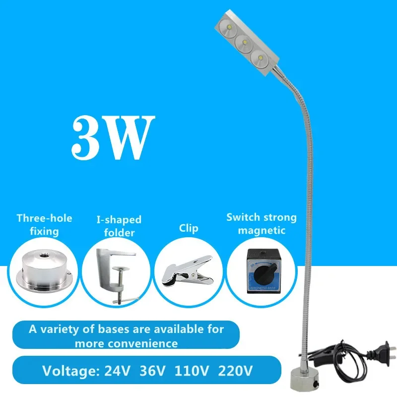 3W Led 500mm lámpara de máquina herramienta de cuello de cisne ajustable flexible para afilar/fresadora/lámpara de molde amd máquina de coser de uñas