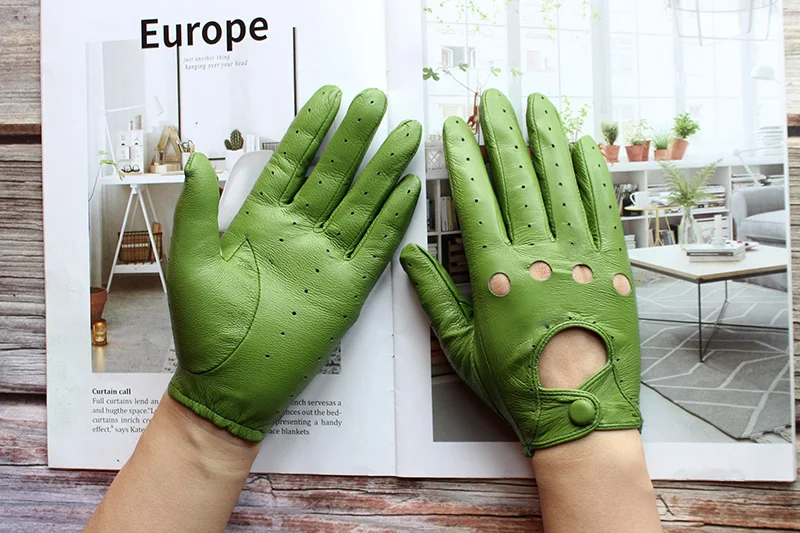 Women's Single-Layer Unlined Thin Driving Leather Gloves Hollow Style Outdoor Cycling Driver Gloves Free Shipping