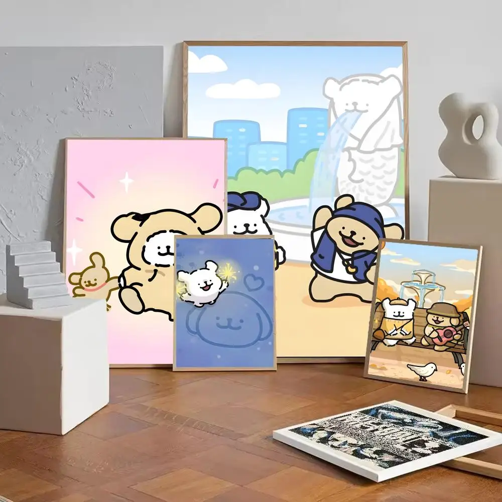 Cute cartoon line drawing puppy Poster Self-adhesive Painting with prints Home bedroom living room decoration