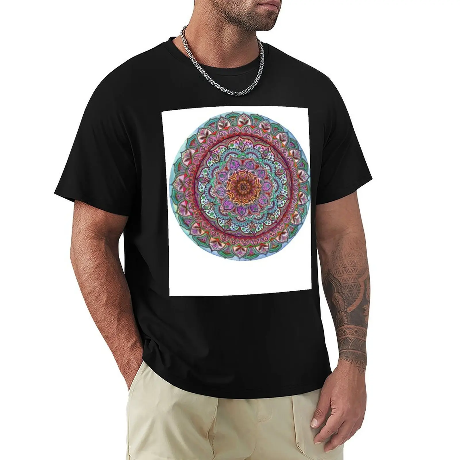 Floral Mandala - Turquoise and Rust Variation T-Shirt man t shirt luxury T-Shirt