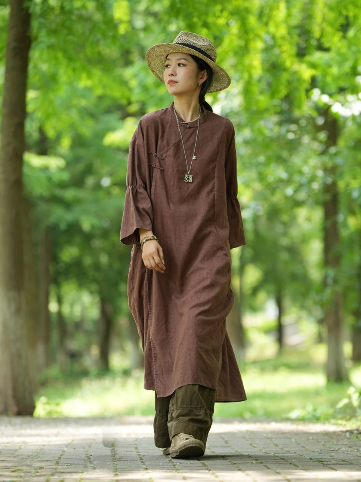 

PengPengHome WT208 Haax Zen Robe Asymmetrical Lapel Summer Women's Dr Eco-Friendly Comfortable l Fiber Clothing