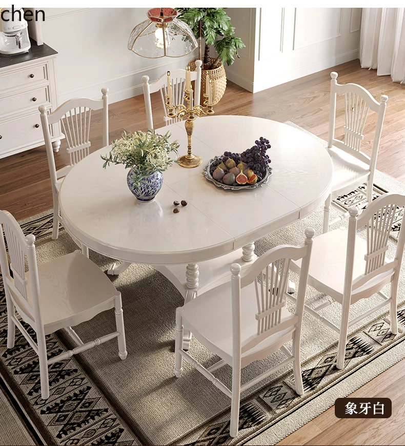 HT Folding Dining Table Retro Solid Wood Dining Table and Chair Set Extendable Square Table Convertible Round