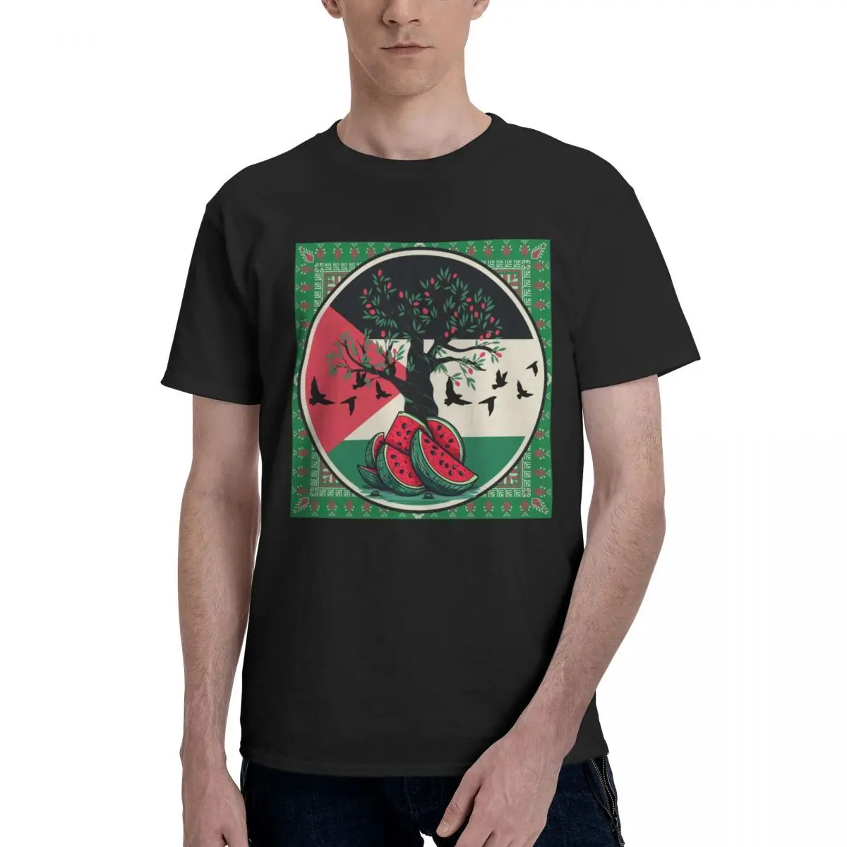 Men T-Shirts Palestine Watermelon Funny 100% Cotton Tee Shirt Short Sleeve Palestinian T Shirt Crew Neck Clothes Unique