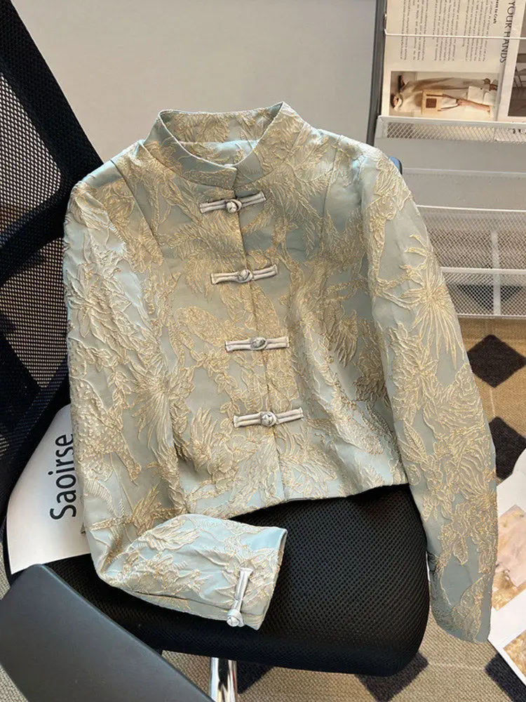 

New Chinese Sle Long Sve Embroidered irt Women's Spring Retro Sle Button up Casual Straight Cut UV Protection