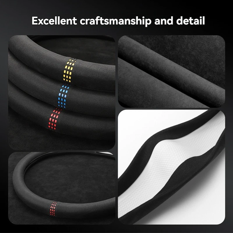 Suede Cover for All Seasons Auto Steering Wheel Cover Ultra-thin Non-slip Round D-shaped Breathable Car Steering Wheel Protector image 3