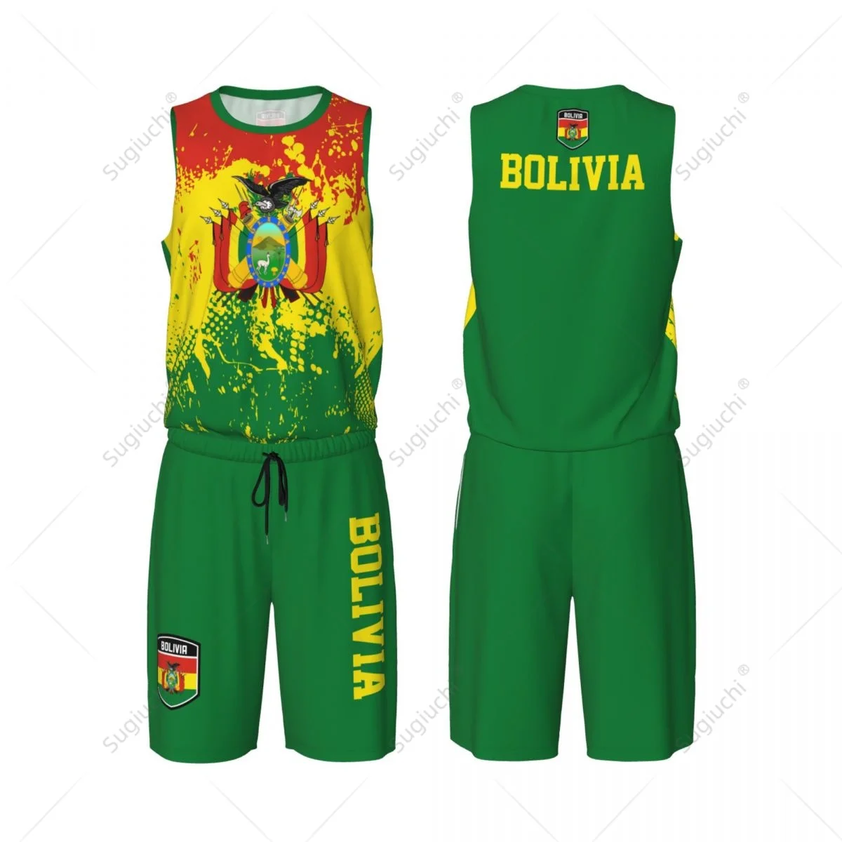 Bolivia Flag Grain Men Basketball Set Shirt & Pants Sleeveless