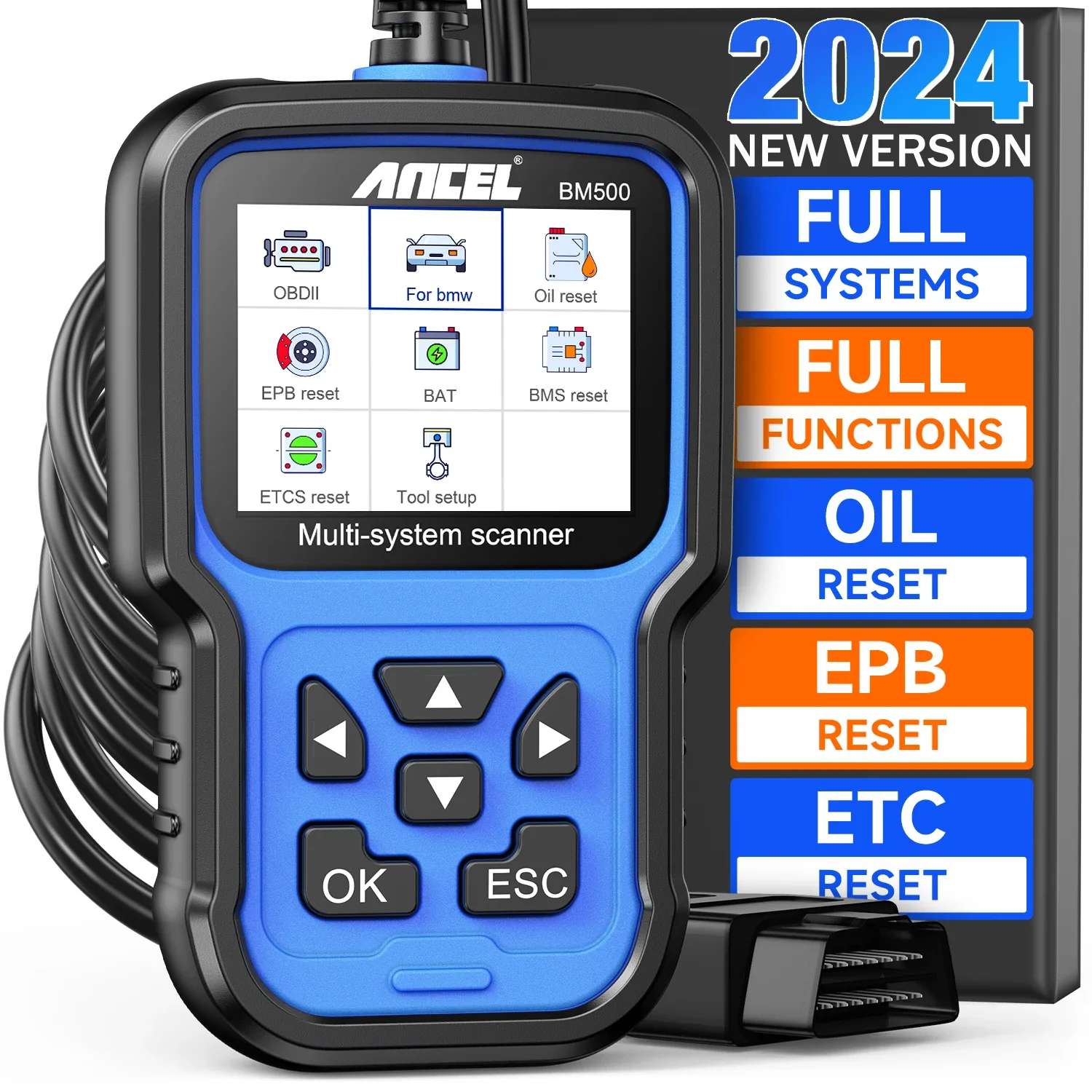 ANCEL BM500 OBD2 Automotive Scanner for BMW E93 E65 Professional Airbag EPB SAS SRS TPMS Reset OBD2 Car Diagnostic Scan Tool