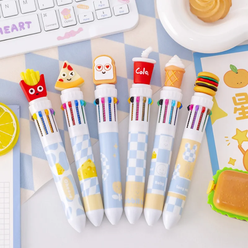 Ten-color Ballpoint Pen Fast food fries burger Shape Cartoon Color Oil Pen Student Prize Multi-color Hand Account Pen Stationery