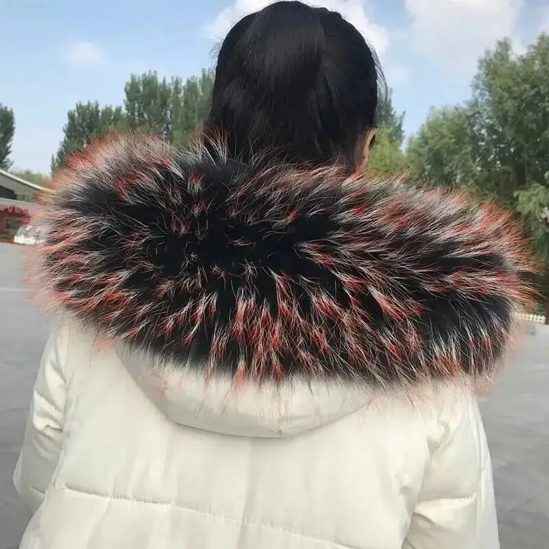 2025 Real Raccoon Fur Collar Women Winter Blue Natural Fur Scarves High Quality Fashion Neck Warmer Scarf Femme Shawl Accessory