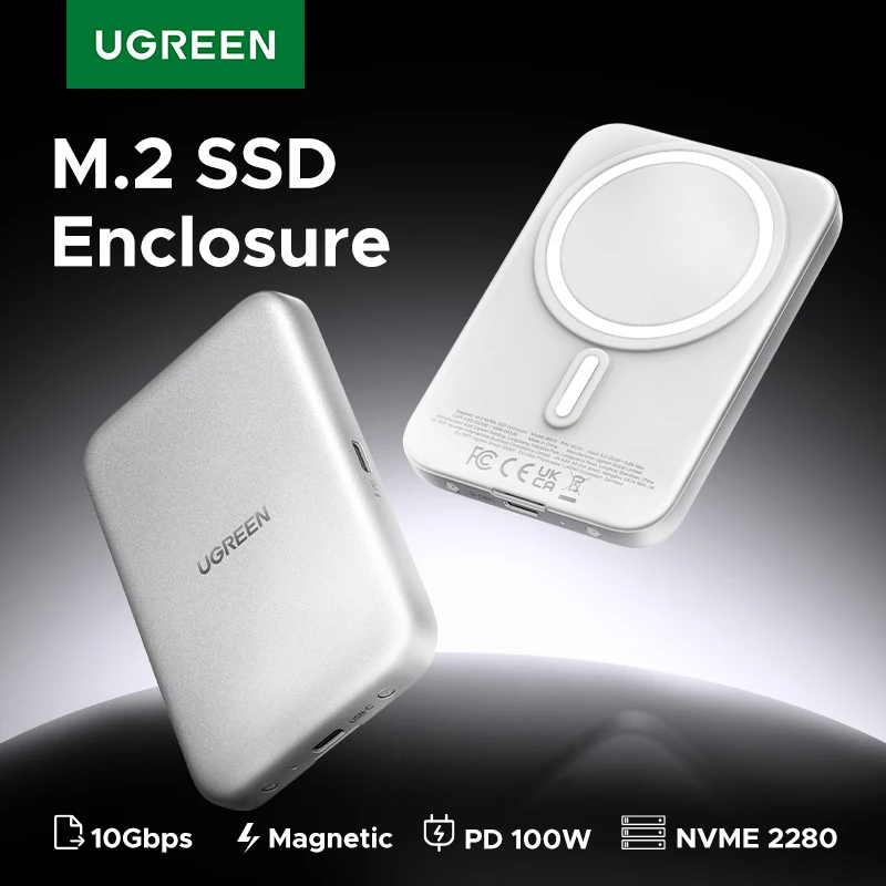 

UGREEN Magnetic M.2 NVMe 2280 SSD Enclosure Magsafe SSD Case USB C 3.2 Gen2 to NVMe PCI-E для iPhone 16 Pro Max ProRes