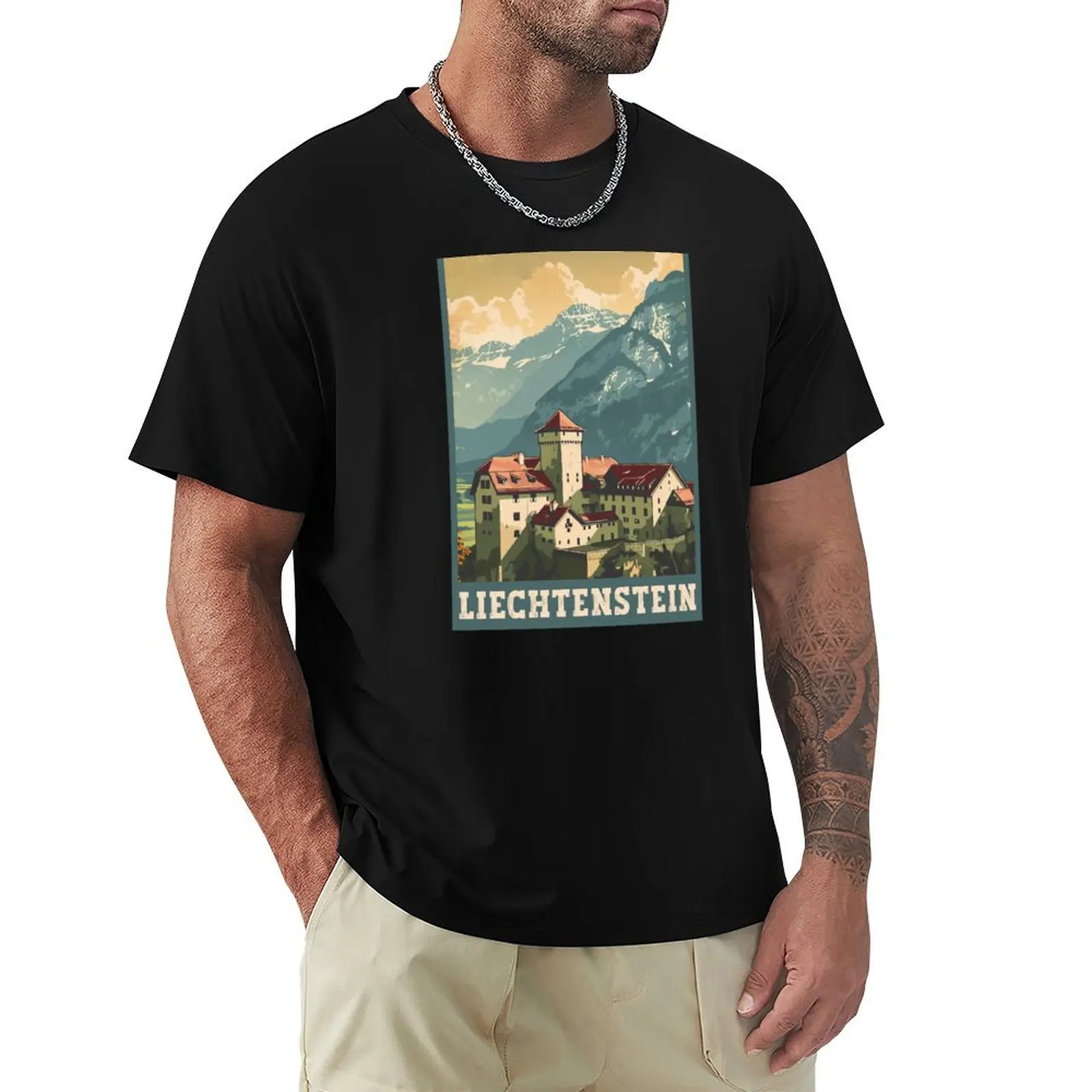 

Liechtenstein Vaduz Castle Travel Art T-Shirt funny costumes designer shirts Clothing shirts men