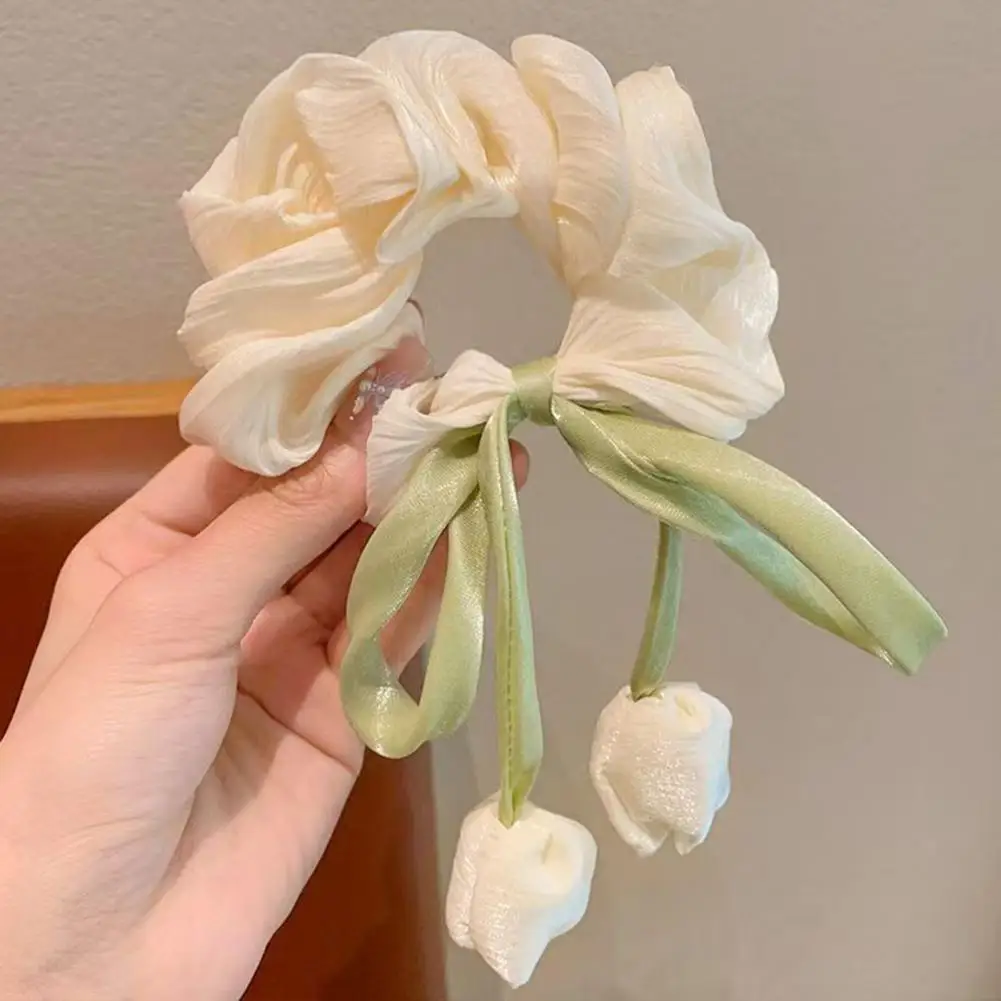 

Шифоновая резинка для волос: дышащая, эластичная, с цветком-тюльпаном, из органзы, с лентой