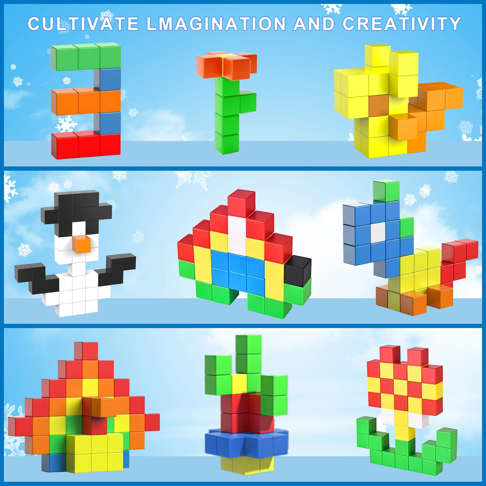 46 pçs blocos magnéticos 1.3in/3.3cm grandes cubos magnéticos com adesivo haste brinquedos magnéticos presente de aniversário de natal para meninos e meninas