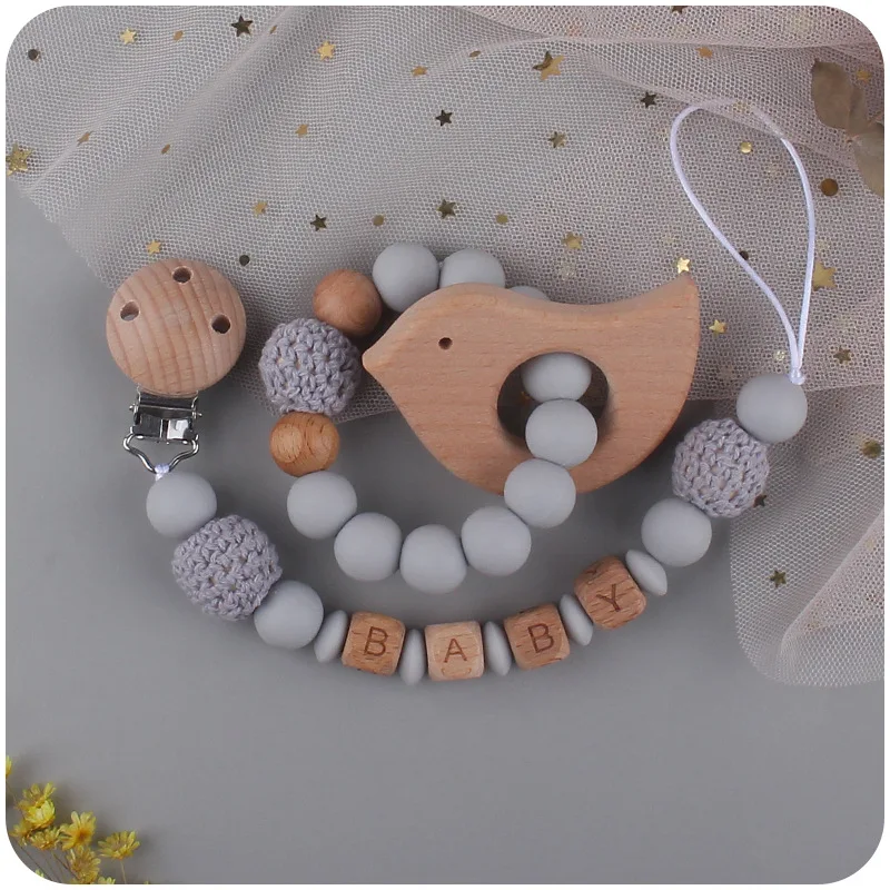 

2 шт., детская цепочка для соски с индивидуальным именем, мультяшное буковое животное, силиконовое ожерелье, держатель для пустышки, подвеска-прорезыватель, подарок для душа