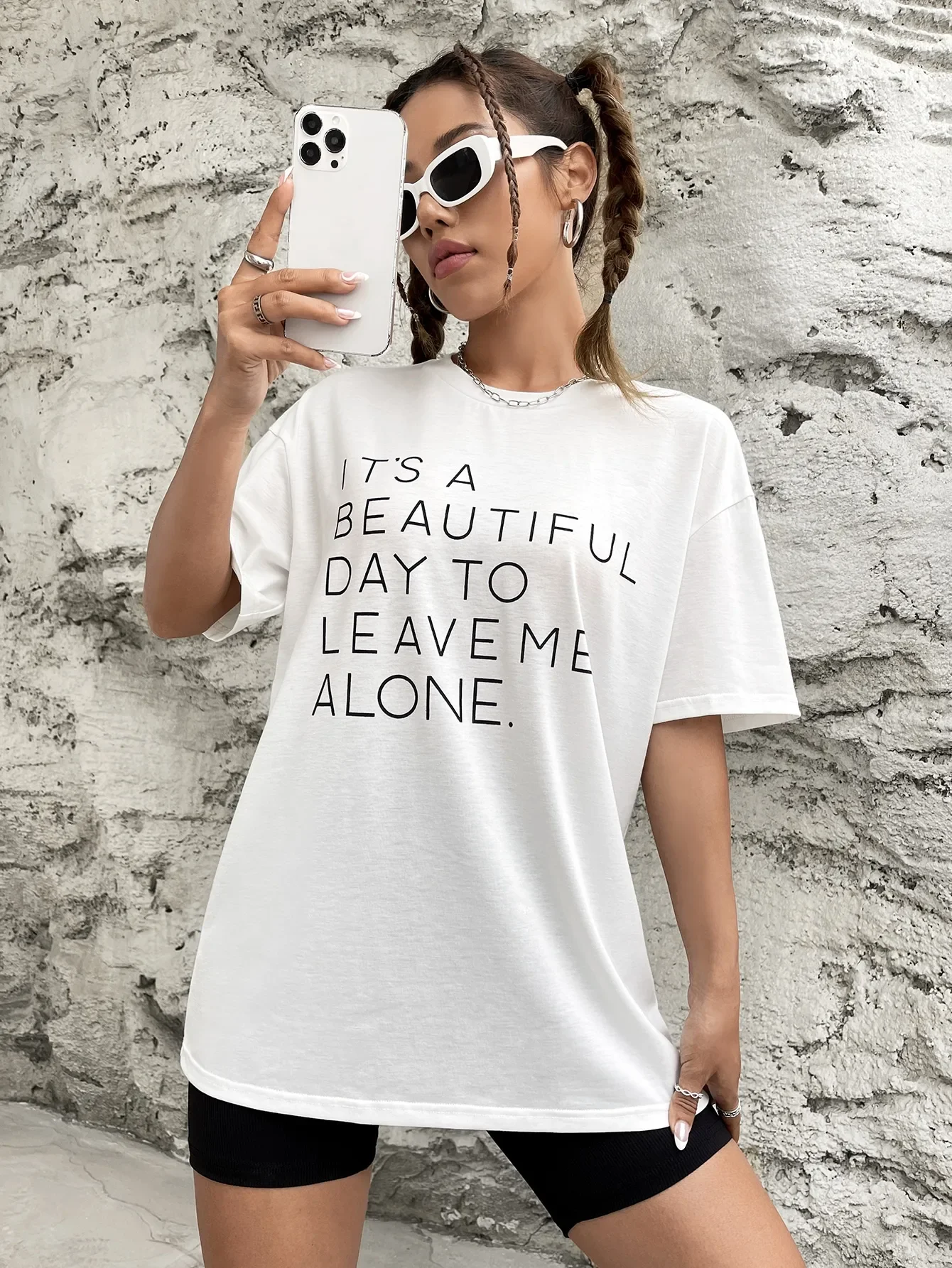 

It's A Beautiful Day To Leave Me Alone Women Clothing Oversize Creative All-math Tops Casual O-Neck Short Sleeve Female T-Shirts