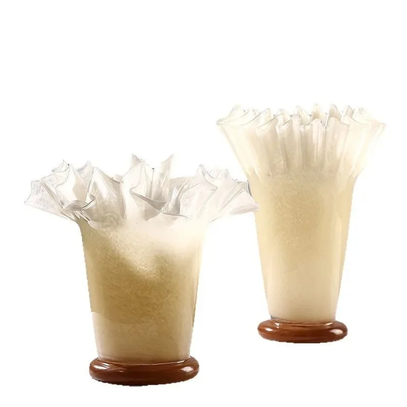 

Creative large-mouth lotus leaf edge rolled-up pleated glazed vase soft home