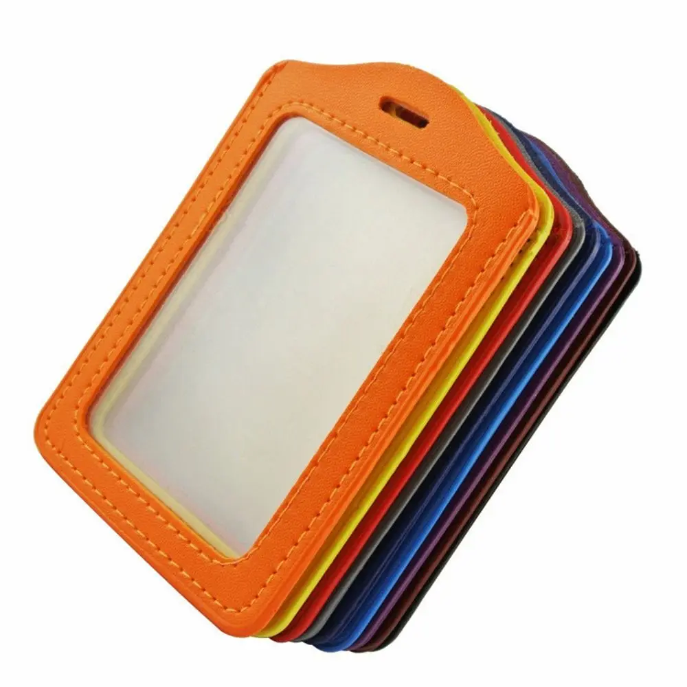 Funda de cuero PU con insignia de identificación, tarjetero de doble cara transparente, colorida, funda para tarjeta de crédito