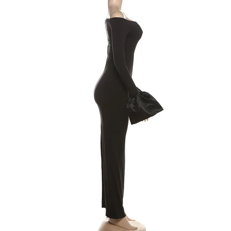 Robe Maxi sans bretelles, dos nu, Sexy, Club de fête, Y2K, pour femmes, automne hiver, lanterne, manches longues, moulante, tenue de soirée