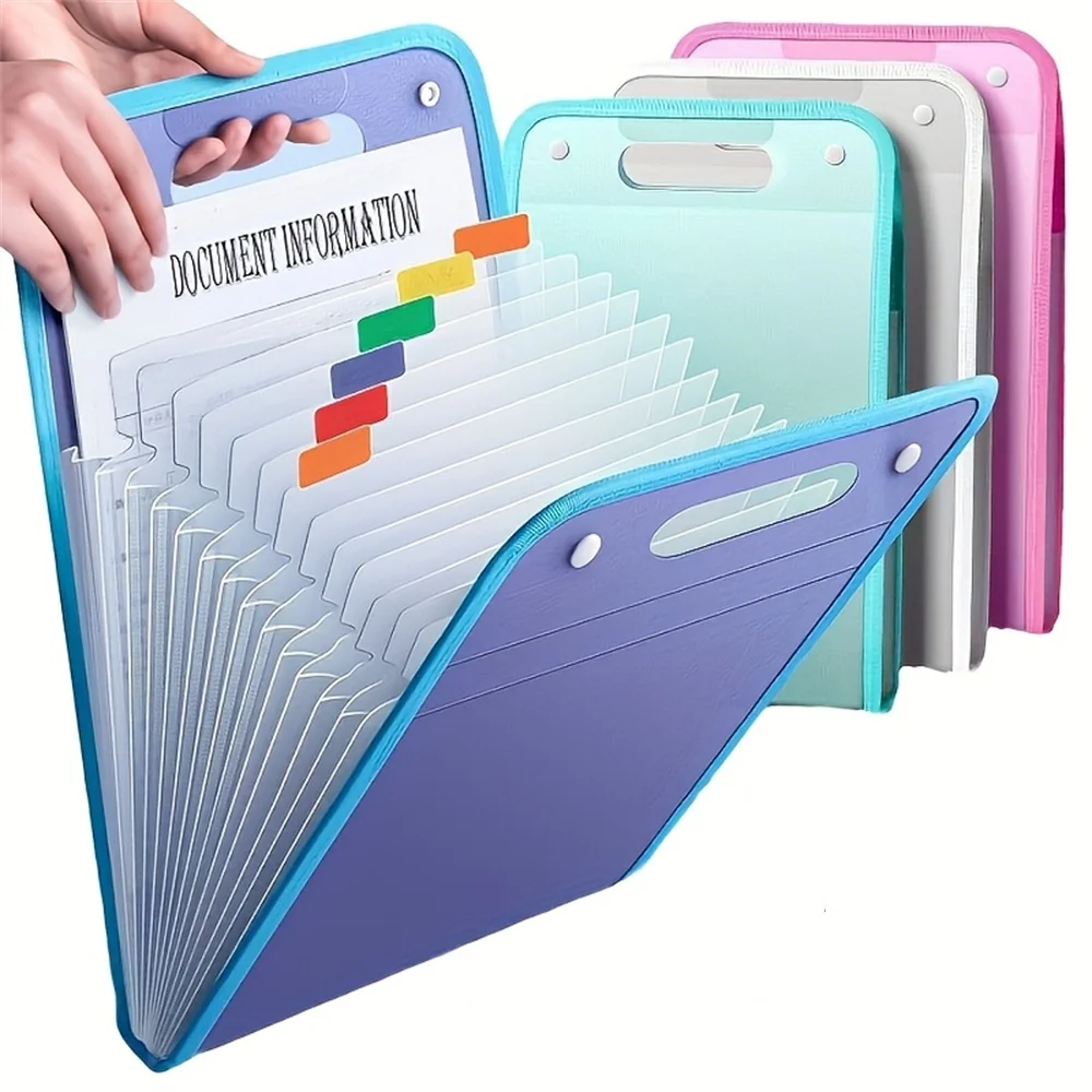 2-Pack of Randomly Colored Portable File Bags, A4 File Storage Bags, Accordion-Style File Bags, Perfect for Use by School, Office Workers, and Students