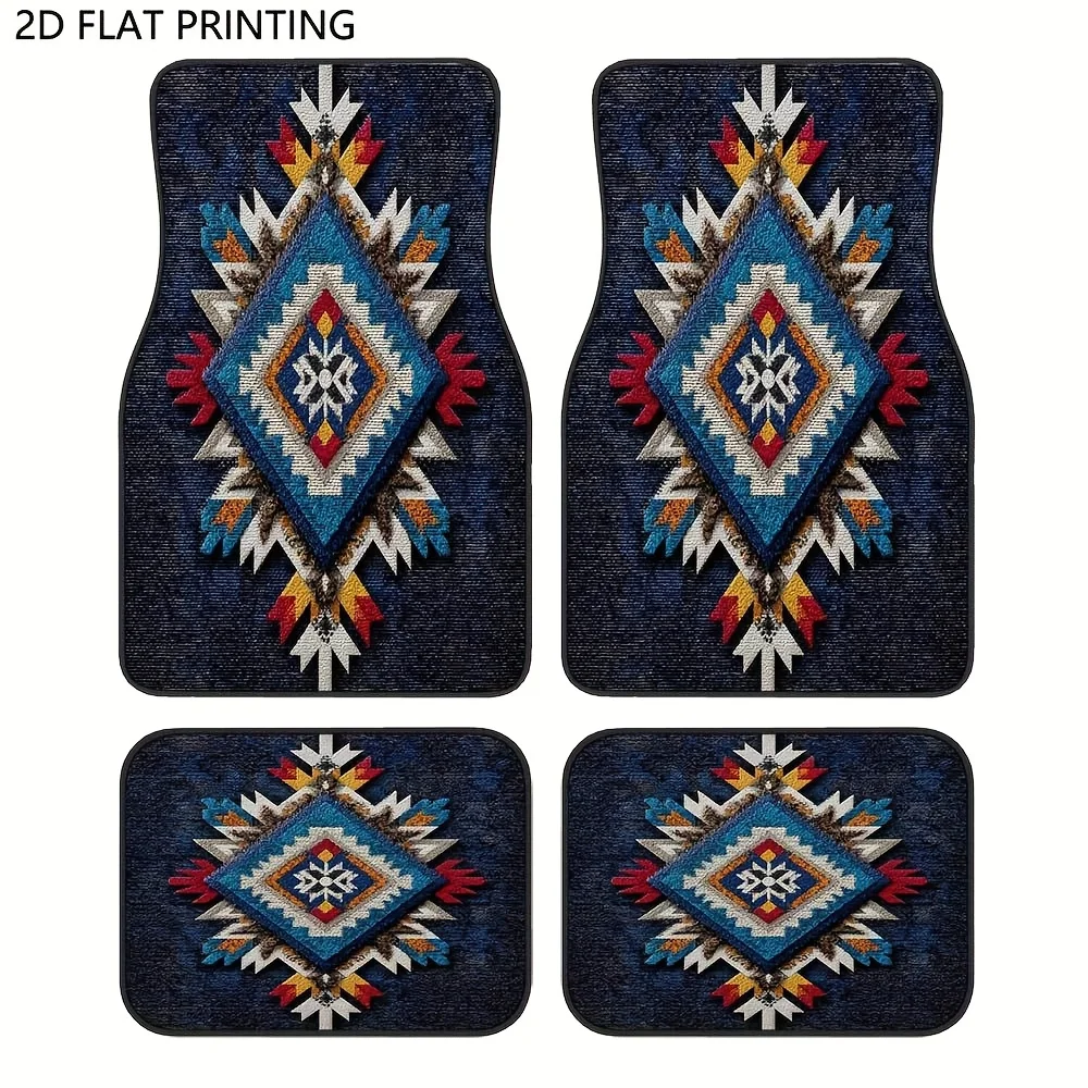 4pcs, Geometric Aztec Pattern Car Floor Mats, Durable, NonSlip, Easy To Clean, Easy To Install, Suitable For Sedan, SUV, Truck,