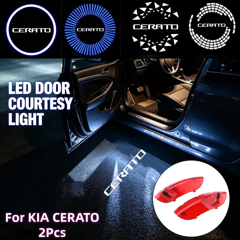 2Pcs LED Ghost Logo Projector Car Door Welcome Courtesy Shadow Light For KIA CERATO Logo 2005‑2012 Auto Decoration Accessories