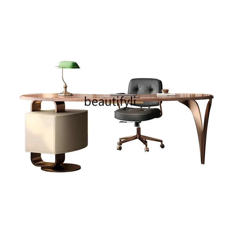 

Walnut solid wood light luxury desk Nordic designer large board desk high sense