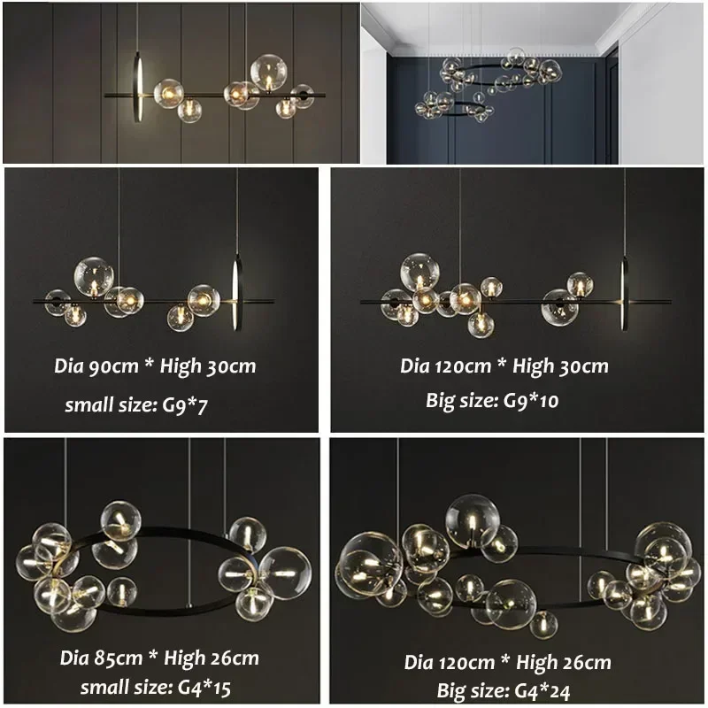 Nordic LED Glass Bubble Hanging Chandeliers Home Indoor Ceiling Pendant Lamps Living Dining Room Restaurant Table Designer Light