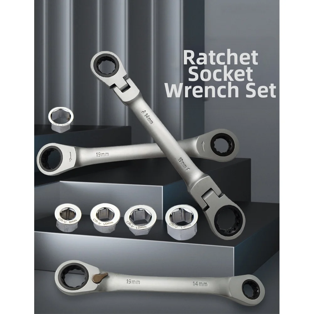72 Tooth Double Head Ratchet Wrench Set 7 In 1 Reversible Chrome Vanadium Steel Multi Function Hand Tool For Home Auto Repair