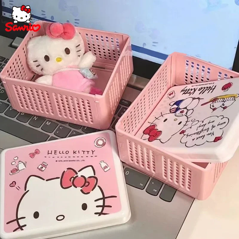 Kawaii Sanrio Hello Kitty Cartoon Folding Storage Box Multipurpose Collapsible Desktop Miscellaneous Cosmetics Sorting Girl gift