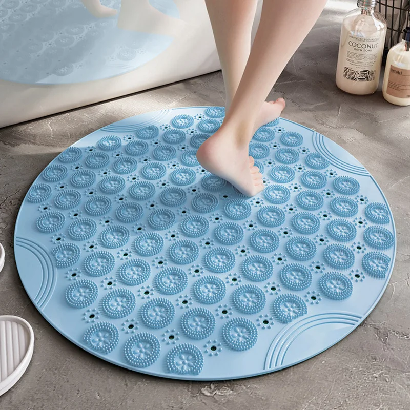 

Machine Washable Round Shower Stall Mat Non Slip Bath Mat with Suction Cups and Drain Holes for Bathroom Bathtub,Blue