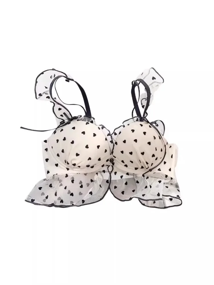 MOYISU Japanisches Netz-BH-Set ohne Bügel, Spitzenunterwäsche für Damen, kleine Brüste, Push-up-Effekt, reine Verführung, süße, sinnliche Dessous für 32-38