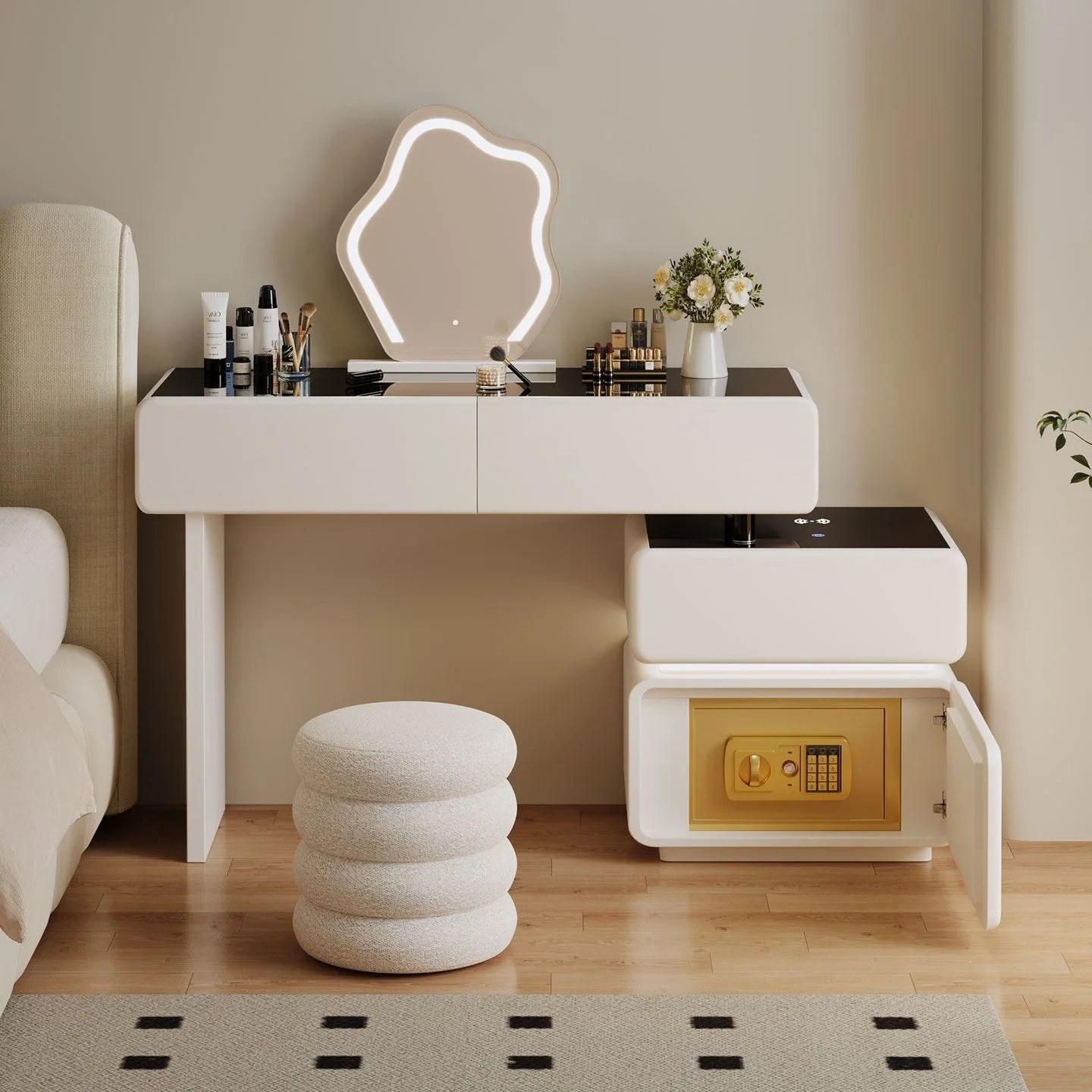 Solid wood dresser safe integrated bedroom makeup table chest 2025 new master bedroom makeup table with lock