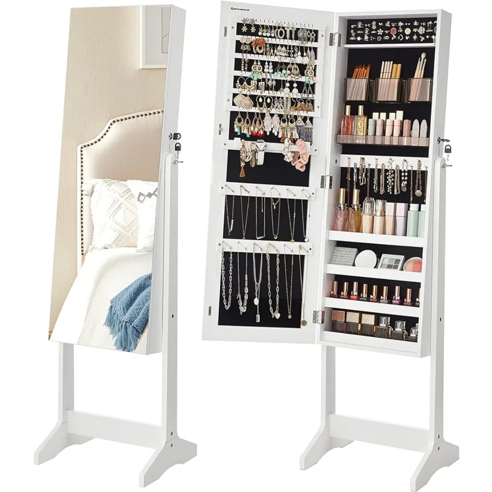 for Necklace Earring Floor Mirror Cabinets Jewelry Cabinet Armoire Full-Length Frameless Mirror White freight free