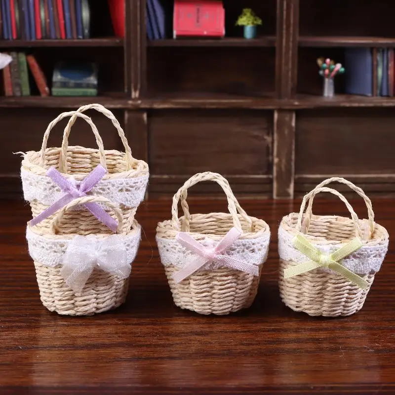 

[JN]1/12 Dollhouse Cute Mini Rattan Hand Basket Model Kitchen Accessories Dolls House Decoration Toy Play