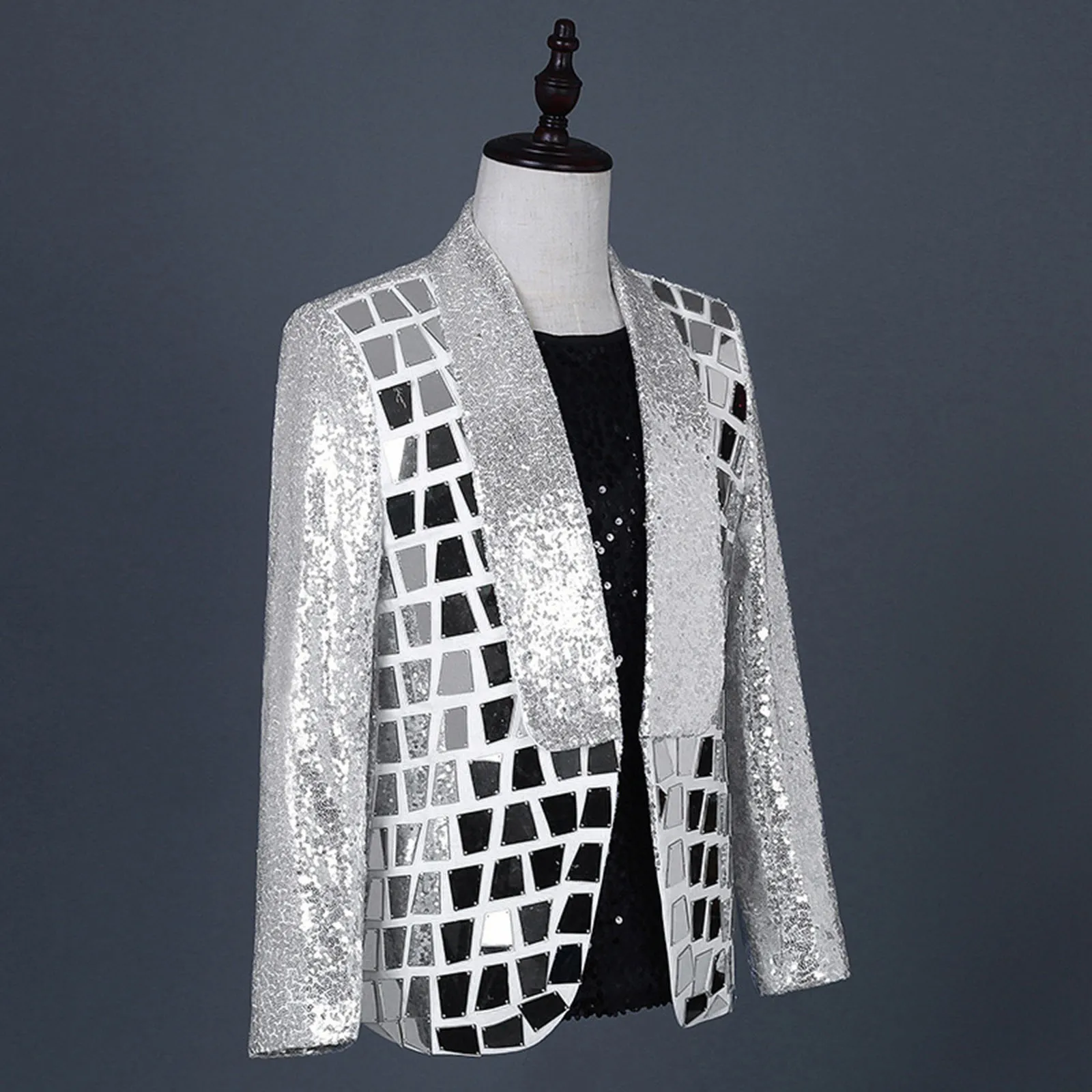 Sequins Mirrors Light Jacket Blazer Coat Male Bar Nightclub Singer Stage Performance Sequin Suit Jacket Men's Dancer Suit