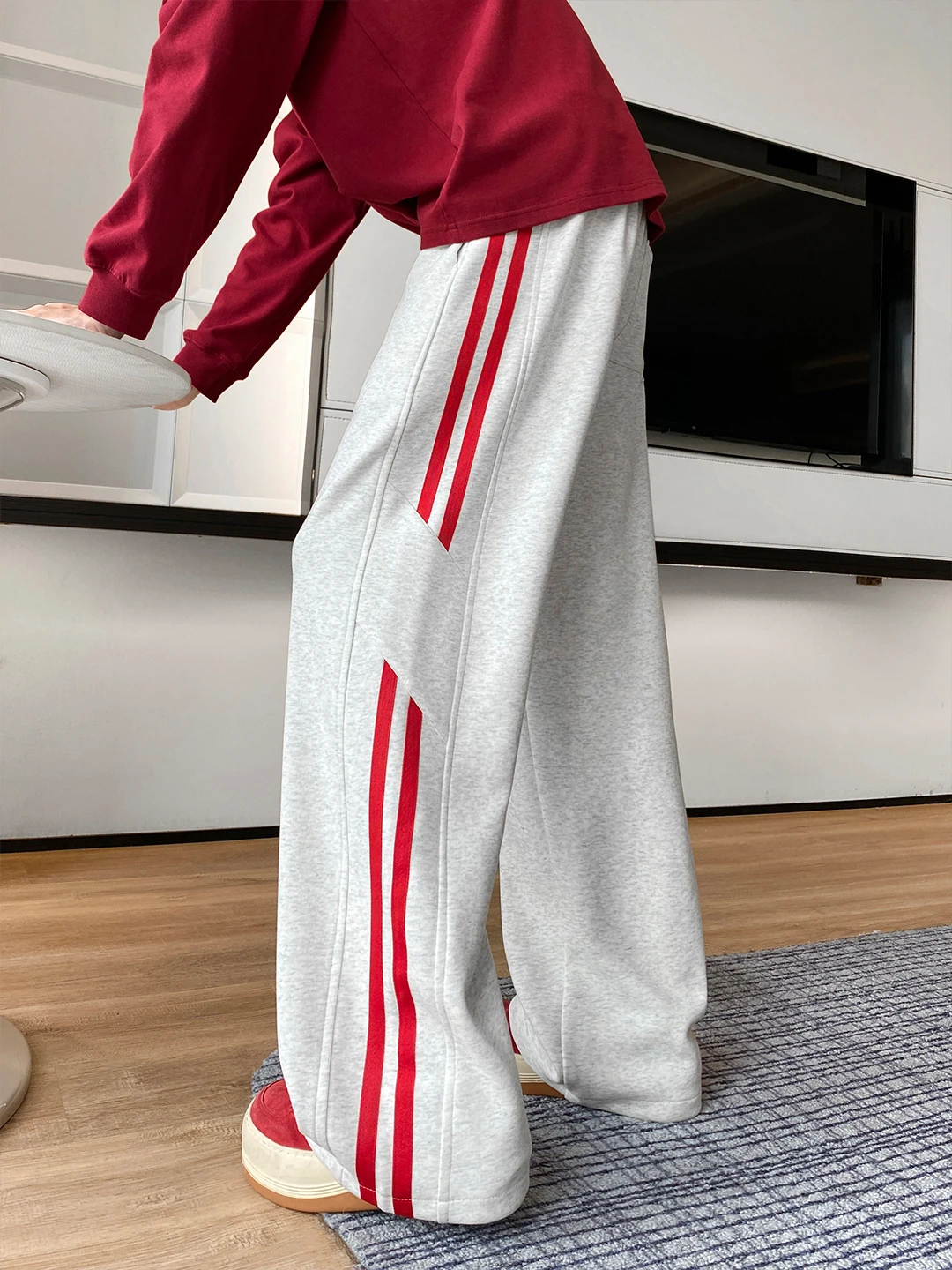 

American Sle Men's Casual Pants Striped Loose Straight Leg Sport Long Trousers Wide Leg Casual Pants for Autumn