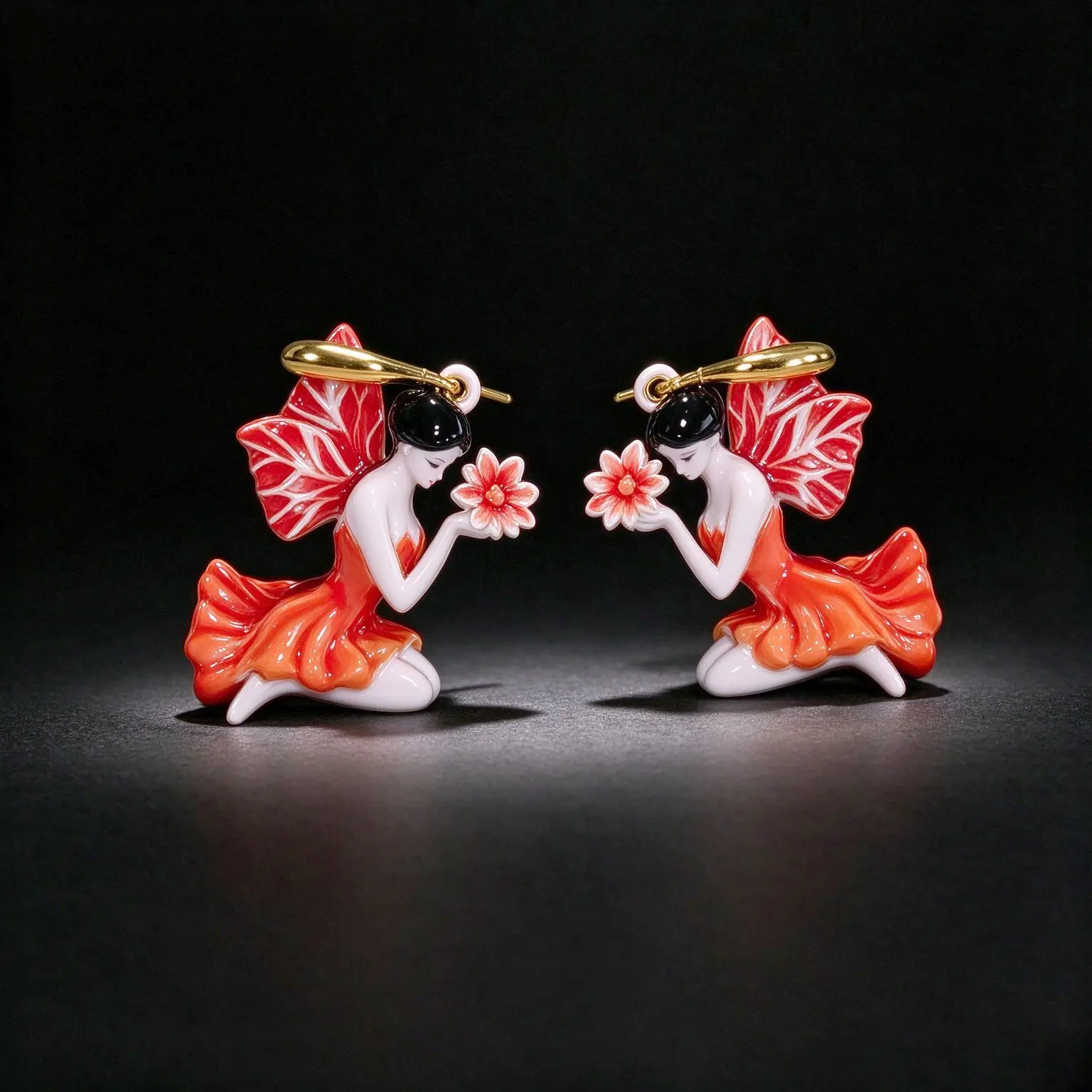 Bracelet Hand String Cross-Border Original Enamel Glaze Red Flower Fairy Earrings Sweet Temperament Ballet Dress Flower Elf Girl