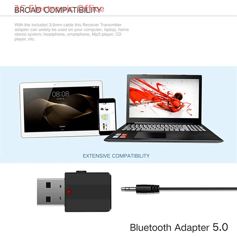 USB Bluetooth 5.0 Adapter Wireless Audio Receiver Transmitter For Car PC TV 3.5mm Jack 2 In 1 Converter Plug Play Stereo Sound