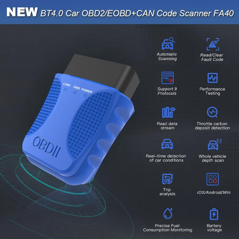 Automotive Diagnostic Tools Bluetooth-Compatible OBD2 Scanner V1.5 Code Reader OBDII Diagnosis Scanner for Android IOS Windows