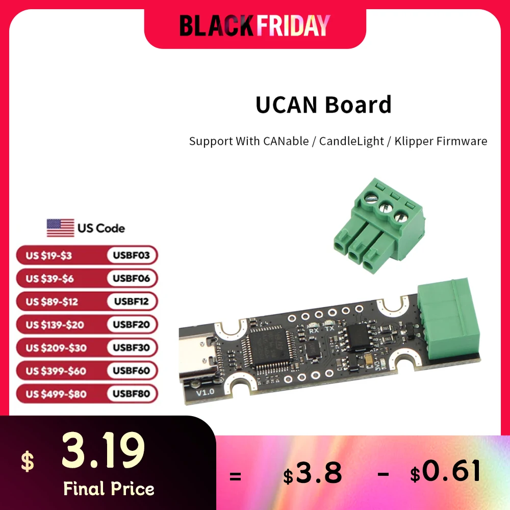 Toaiot UCAN Board Support with CAnable / CandleLight / Klipper firmwaren Based on STM32F072 USB to CAN Adapter 3D Printer