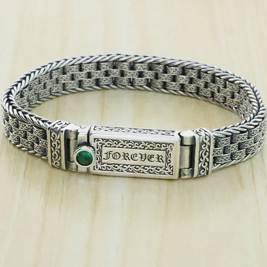 Bracelet Men's S925 Sterling Silver Hand-woven Handsome Six-character Truthsayer Warp Drum Silver Chain Handmade Personalized Br