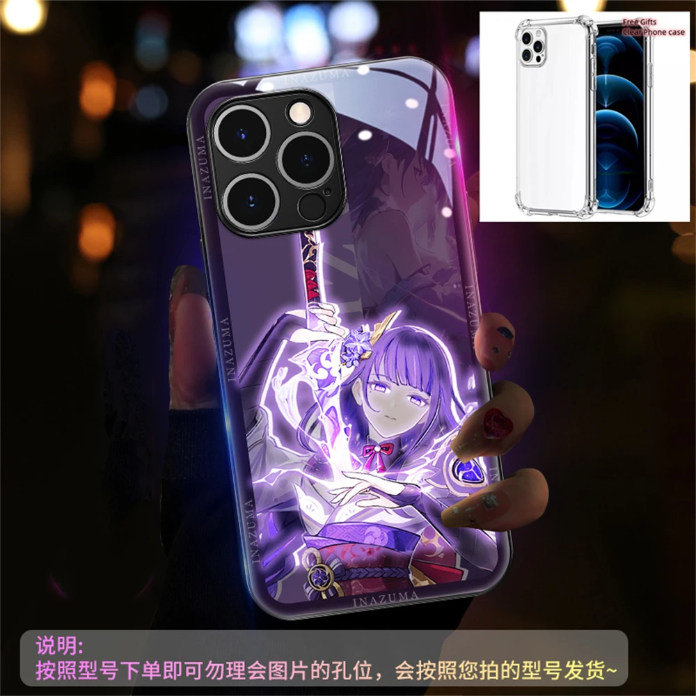 LED Glass phone Case For iPhone 14 13 12 11 Pro Max X XS XR Mini SE2020 6 7 8 Plus Voice Controlled Flashing Mobile Phone Cover