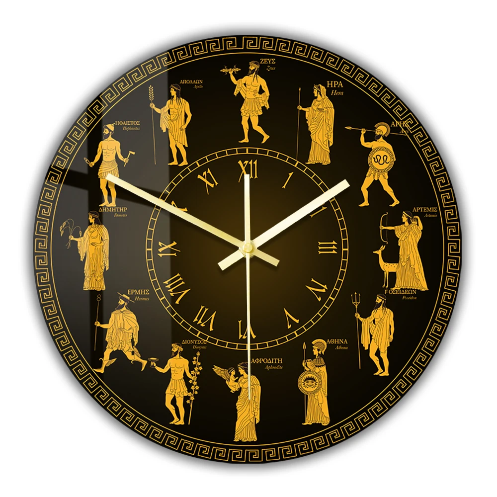 Twelve Olympian Gods Greek Mythology Wall Clock Vintage Ancient Greek Gods Olympians Bedroom Living Room Decor Quartz Wall Watch