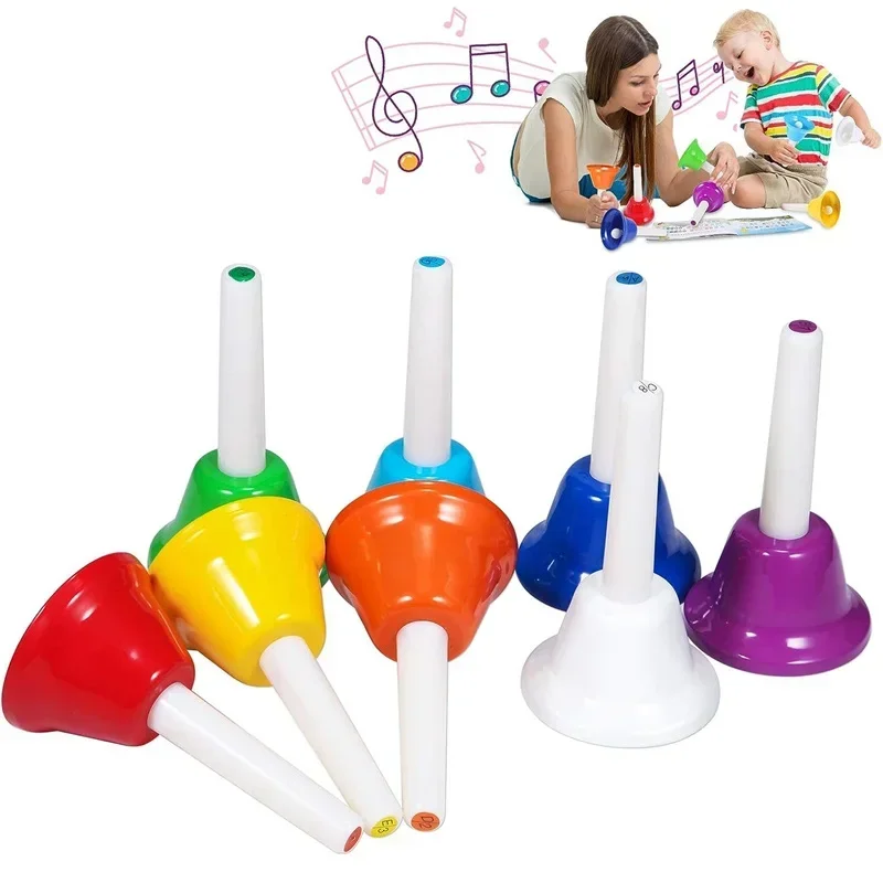 Orff 8 Notes Hand Bell Musical Instrument Set Colorful Diatonic Metal Bells Music Toys For Children Baby Early Education