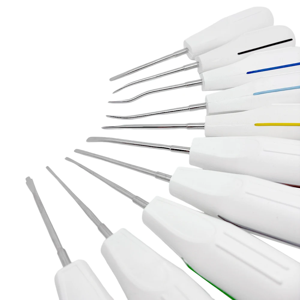 10Pcs/kit Dentistry Surgical Minimally Invasive Tooth Extraction Tools Dental Luxating Lift Curved Root Elevator Plastic Handle