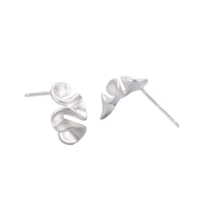 Simple 925 Sterling Silver Ruffle Pleats Clip Stud Earrings For Woman Piercing Jewelry Aretes De Mujer Party Gift