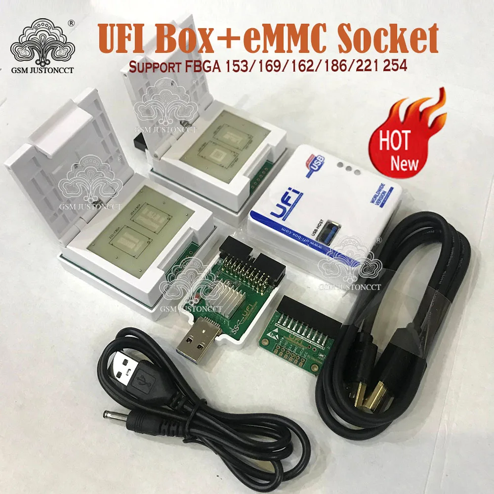 

UFI Box full set /Ufi Box+UFI DONGLE+EMMC SOCKET Support FBGA 153/169/162/186/221/254 ful EMMC Service Tool