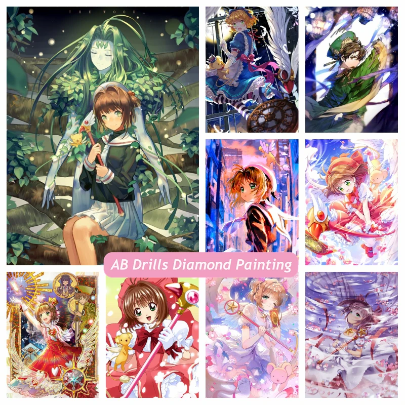 Japońskie anime Cardcaptor Sakura 5d diamentowe malowanie AB wiertła piękne kreskówki dziewczyny Keroberos ścieg krzyżykowy prezent Home Decor